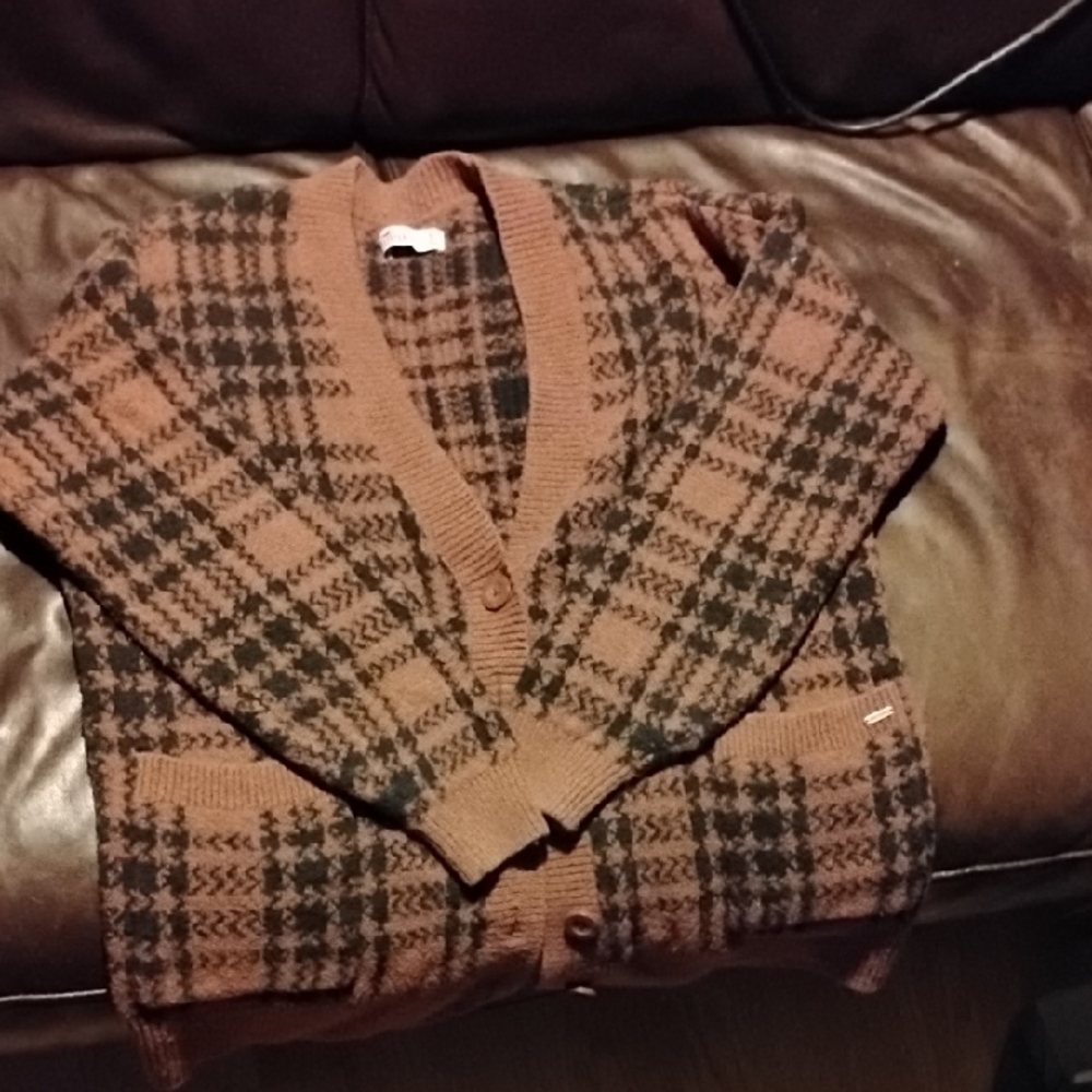 Hollister Brown Plaid Cardigan Sweater